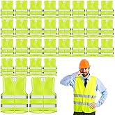 30 Pack Safety Vests, Reflective Mesh Security Vest with High Visibility Silver Strip, Yellow Construction Vest for Men, Wome