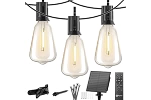 Brightown Solar String Lights Outdoor - 38FT Patio Lights with Remote, LED Lights with 16 Shatterproof Bulbs, 3 Light Modes, Dimmable Hanging Solar Lights for Outside Backyard Party Decor