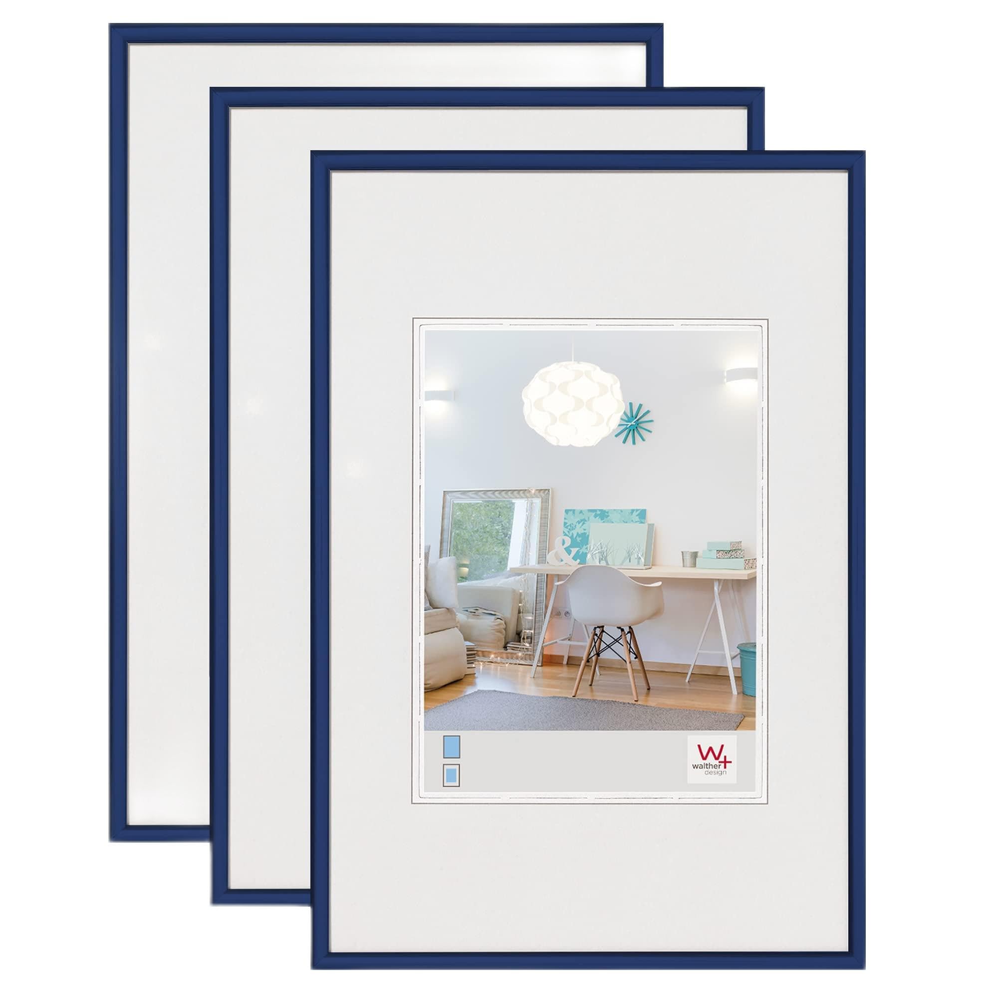 walther Design Picture Frame Blue 20 x 30 cm 3-Pack, New Lifestyle Plastic Frame KV030L3