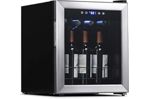NewAir Compact Wine Cooler Refrigerator | 16 Bottle Capacity | Freestanding/Built-in Countertop Wine Cellar in Stainless Steel with UV Protected Glass Door NWC016SS00