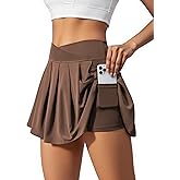 SEAJOJO Women's Athletic Skirts Crossover Wide Waistband Flowy Tennis Sports Skort with Inner Shorts Pockets