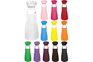 IAGBIBUI Kids Apron and Chef Hat Set, 24 Pieces Boys Girls Kids Apron with 2 Pockets Adjustable for Cooking Classroom Baking Painting, 6-13 Years, Multicolor