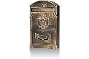 Ydocabinit Wall Mount Mailbox, Large Capacity Mailbox for Outside,Aluminum and Galvanized Steel Rust-Proof Hanging Secured Postbox, Security Key Drop Box,18"x11.8"x4.9" Black&Gold