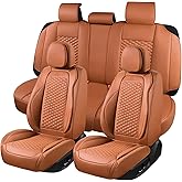 truckerset Car Seat Covers Full Set, Leather Seat Covers for Cars, 5 Pcak Breathable Seat Cover, Suitable for SUV/Truck/Sedan/Automotive (Brown)