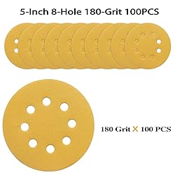 POTUINOM 100PCS 5 Inch 8 Hole Sanding Discs 180