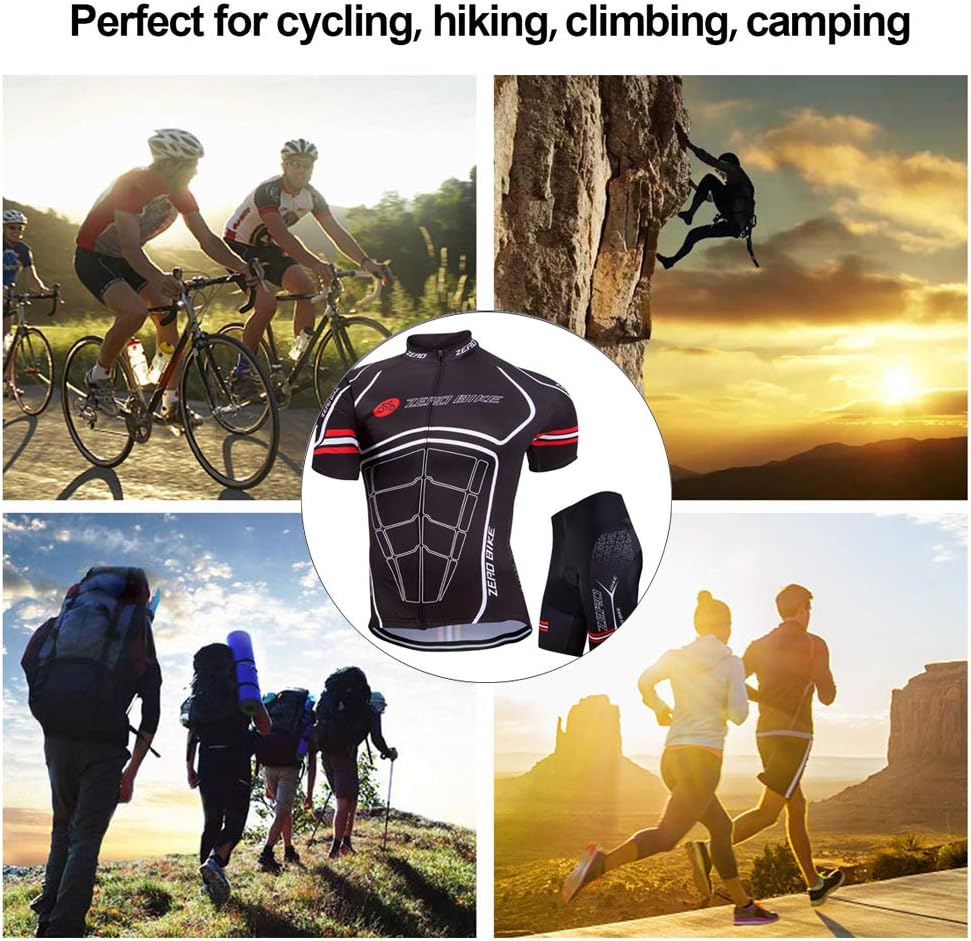 ZEROBIKE Men's Short Sleeve Breathable Cycling Jersey Sports Clothing 3D Padded Shorts Set Full Zip: Clothing