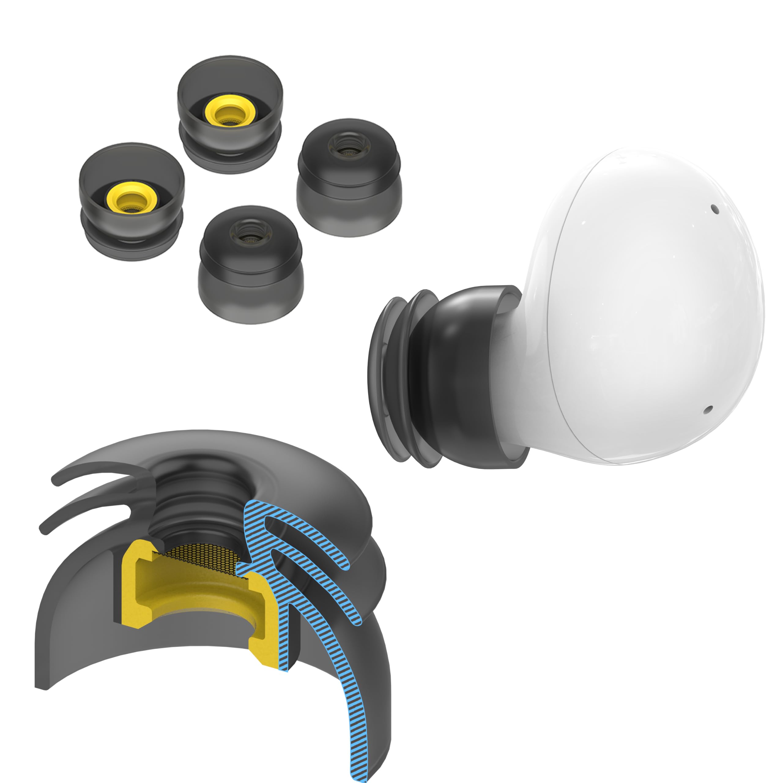 Photo 1 of Premium Multi-Flange Eartips for Galaxy Buds2/Galaxy Buds FE (Black) – Always Fits, Never Slips