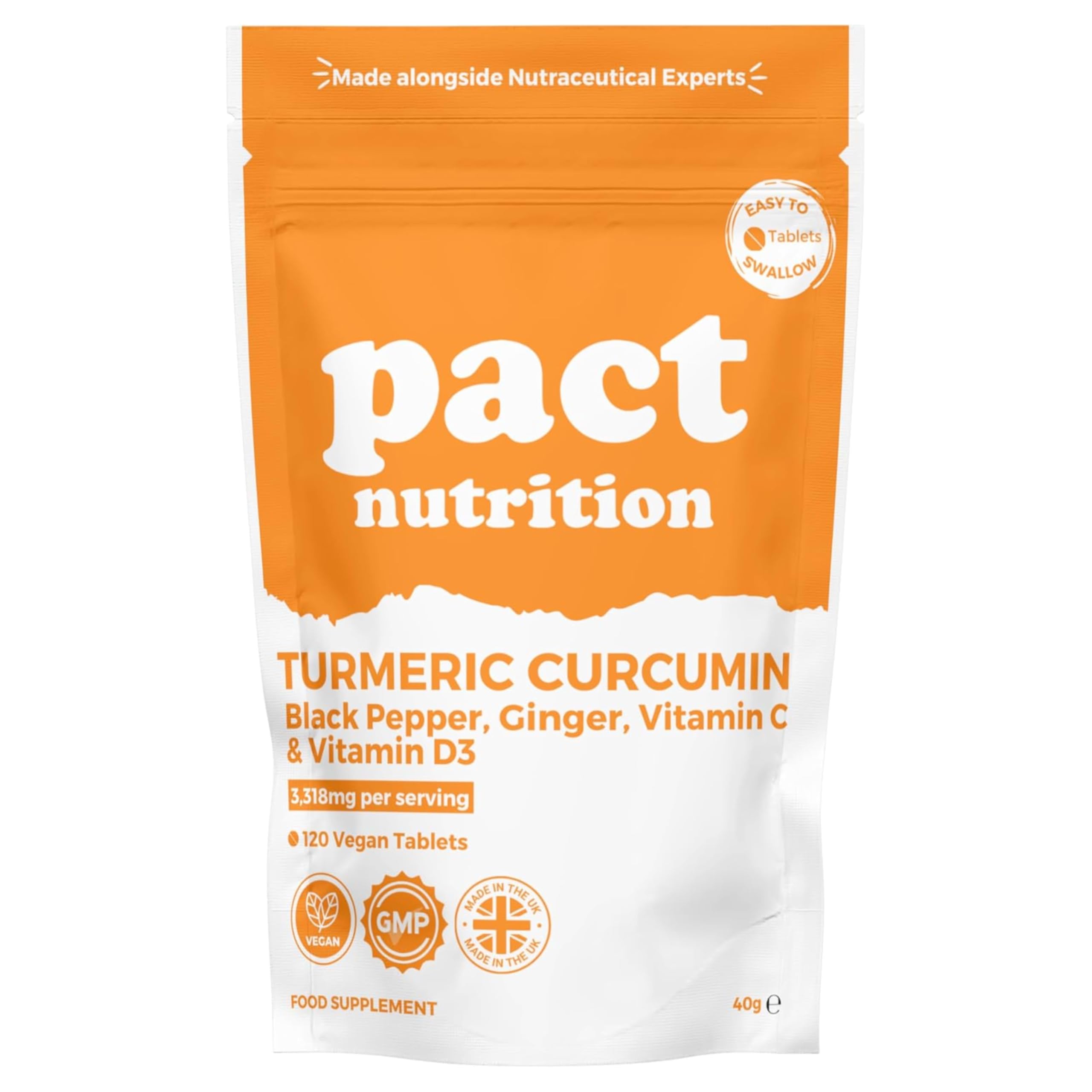 Turmeric Tablets 2000mg with Black Pepper & Ginger, Vitamin C and Vitamin D3 - High Strength 95% Curcumin Supplements, Vegan and Gluten Free, 120 Count, UK Made