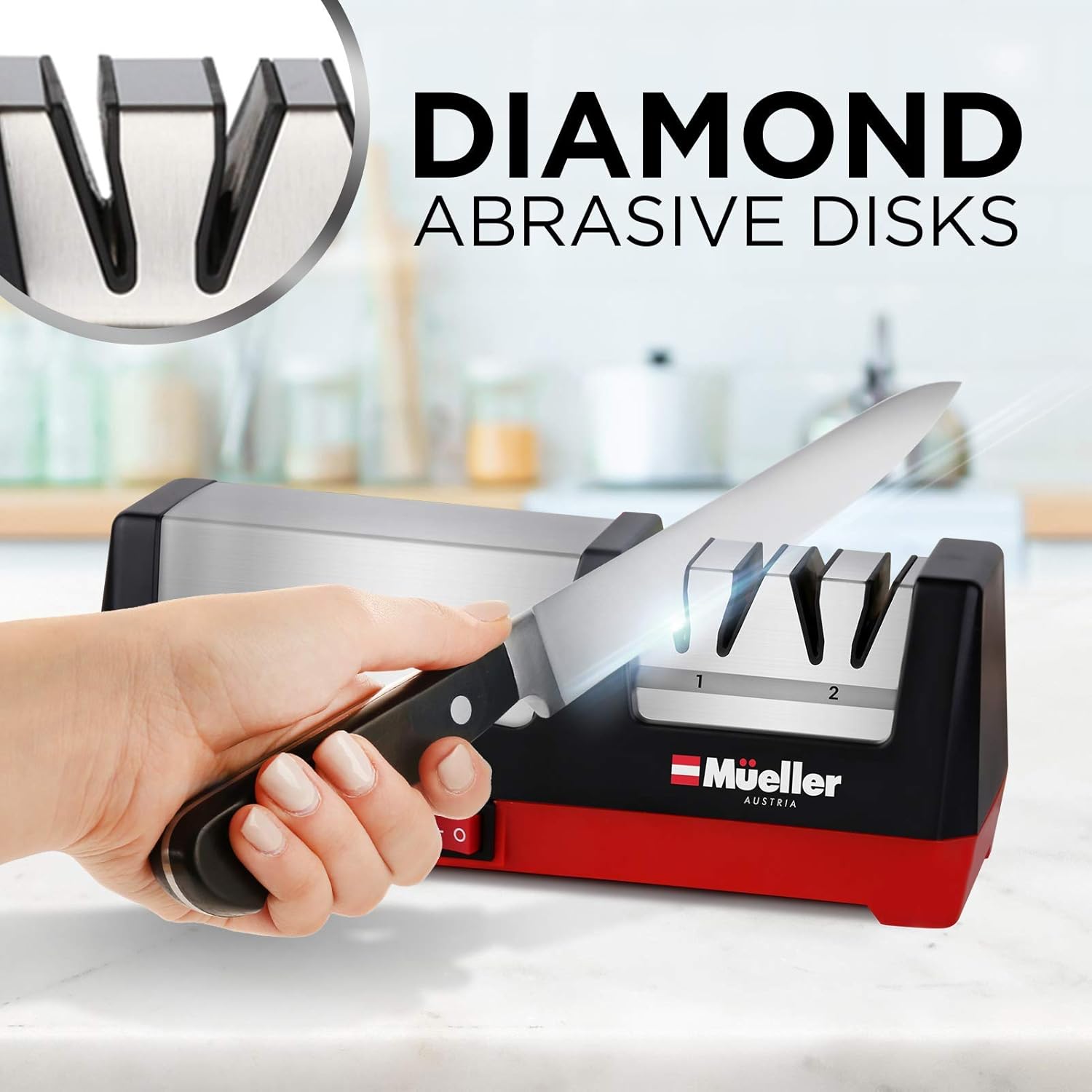 Mueller Professional Electric Knife Sharpener for Straight Knives Diamond Abrasives, Quickly Sharpening, Repair/Restore/Polish Blades: Kitchen & Dining