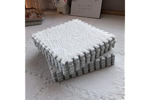 Smabee Interlocking Carpet Shaggy Soft EVA Foam Mats Fluffy Area Rugs Protective Floor Tiles Exercise Play Mat for Children Kids Room Home Parlor Bedroom (12 pcs, White)