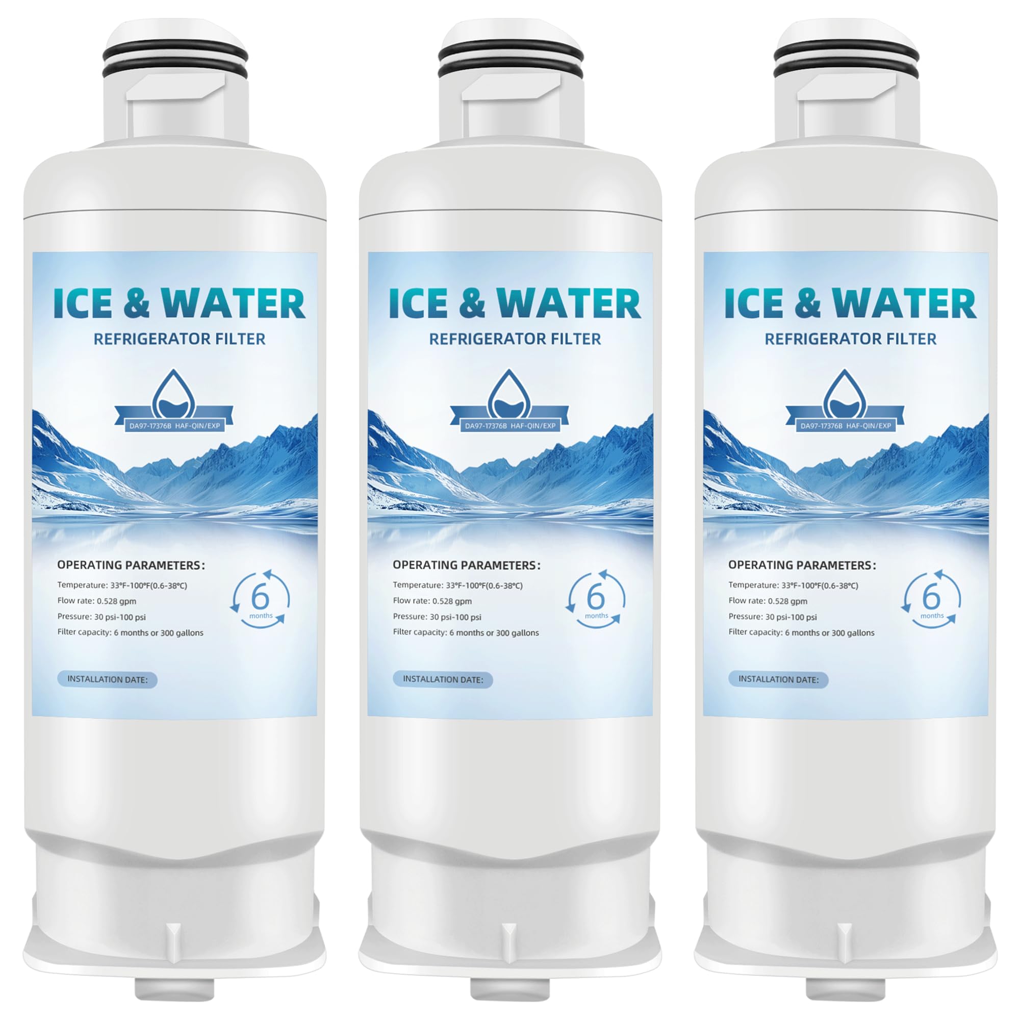 Photo 1 of DA97-17376B HAF-QIN/EXP Replacement for Samsung Bespoke Water Filter, HAF-QIN, rf32cg5400sr, rs27t5200sr, rf32cg5100sr, rf29bb8600ql/aa, rf23bb8600qlaa, rf25c5551sr, rf28t5001sr, 3-Pack