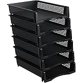 Julyeen 6 Pack Stackable Office Paper Organizer Tray, Desktop File Document Letter Tray Holder, Black