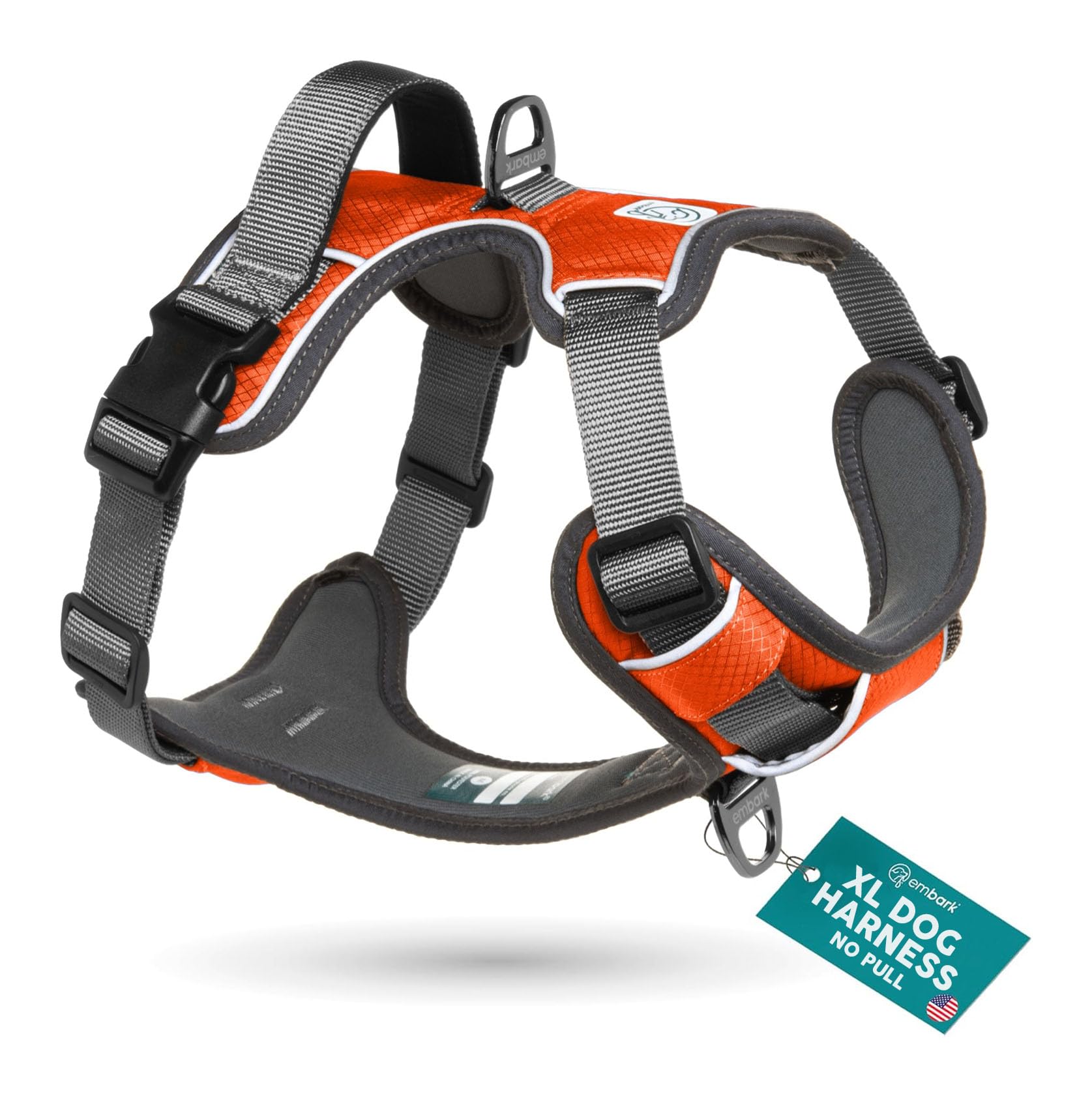 Embark Pets Adventure Dog Harness, Easy On and Off with Front and Back Lead Attachments & Control Handle - No Pull Training, Size Adjustable and No Choke (XL Orange)