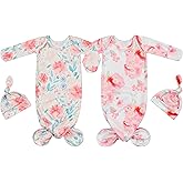 Giggle Angel Newborn Baby Sleeper Gown - Knotted Nightgown Coming Home Outfits for Baby Girl - 2-Piece Set With Hat