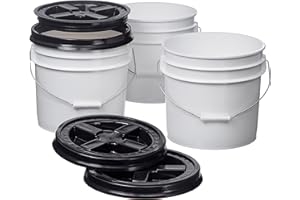 Consolidated Plastics 3.5 Gallon White Food Grade Buckets + Black Gamma Seal Lids, BPA Free Container Storage, Durable HDPE Pails, Made in USA (3 Pack)