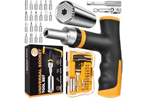 EGIFI Gift for Men Socket Tool Set, Cool Christmas Stocking Stuffers for Men Boyfriend Husband Handyman, Multifunction Adapter to Unscrew Any Bolt, 25 PCS Yellow, Silver