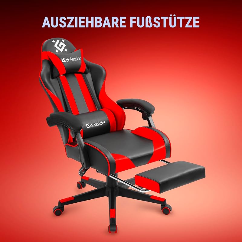 Rock Gaming Chair – Poltrona ergonómica com apoio para os pés – Pele sintética – encosto a 135° – Edição Comfort – Até 120 kg – Preto Vermelho