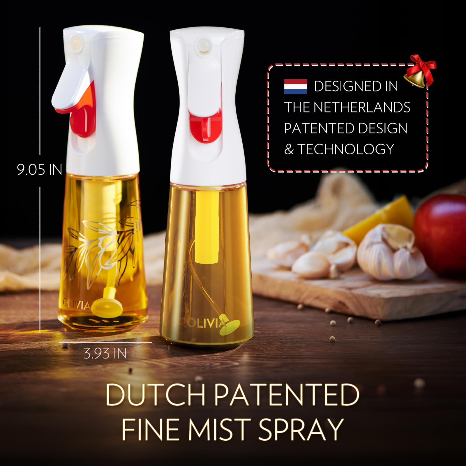 FLAIROSOL OLIVIA Oil Sprayer for Cooking, 2 Pack 200ML Glass Olive Oil Sprayer, Continuous Cooking Spray Dispenser with Portion Control for Kitchen Air Fryer, Salad, BBQ, White