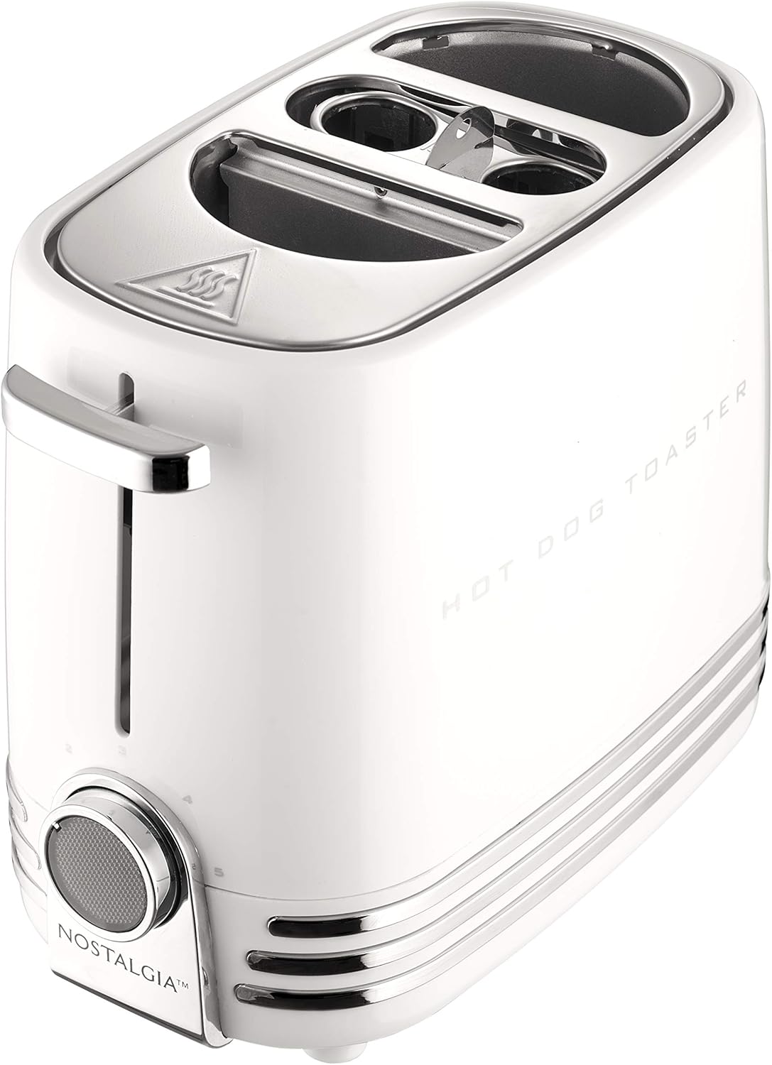 Nostalgia HDT900WHT Pop-Up 2 Hot Dog and Bun Toaster With Mini Tongs, Works with Chicken, Turkey, Veggie Links, Sausages and Brats, White