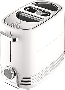Nostalgia HDT900WHT Pop-Up 2 Hot Dog and Bun Toaster With Mini Tongs, Works with Chicken, Turkey, Veggie Links, Sausages and Brats, White