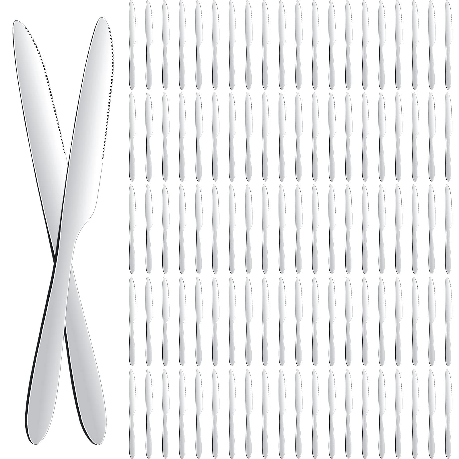 Photo 1 of Nuenen 100 Pieces Dinner Knives Set, 8.3 Inches Durable Butter Knife Stainless Steel Serrated Table, Steak Silverware for Home, Restaurant, Kitchen, Dishwasher Safe and Mirror Polished