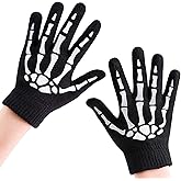 Cooraby 3 Pairs Kids Skeleton Touchscreen Gloves Halloween Glow in The Dark Full Finger Skull Bone Gloves