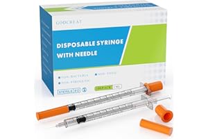 GODCREAT U-100 1cc Syringes with 31G 5/16 Inch Needle, Individually Packed, Pack of 100