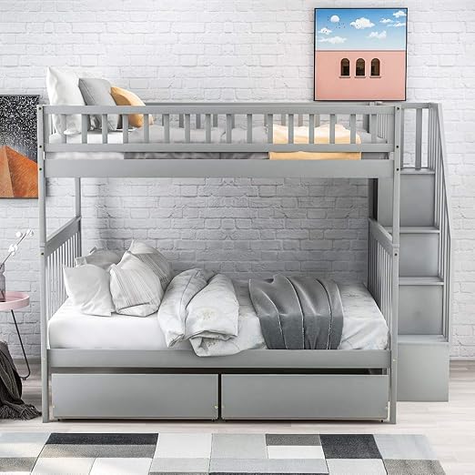 grey wooden bunk beds