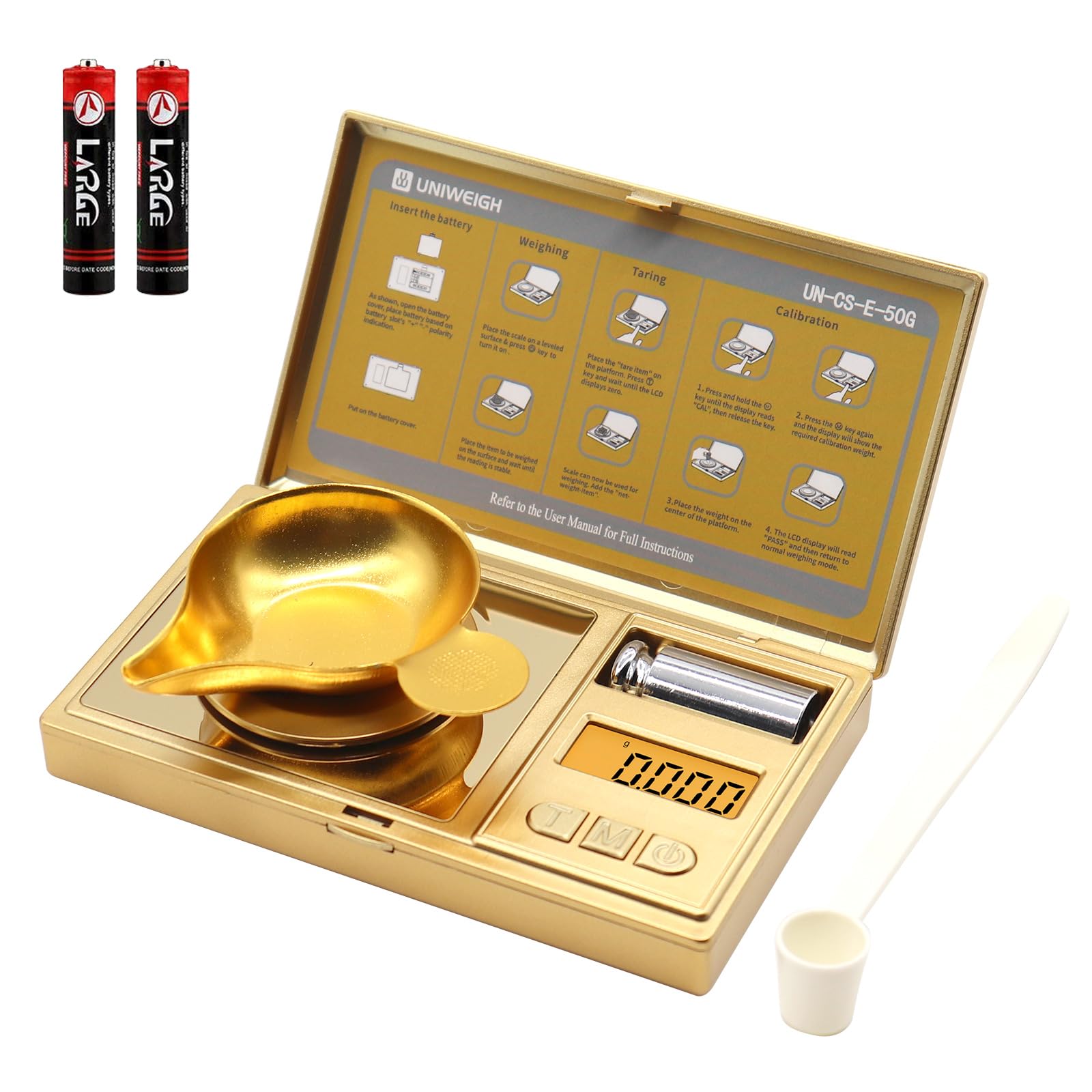 UNIWEIGH High Precision Milligram Scale,50g/001g Digital Jewelry Gold Mini Scale with Tare&6 Unit,Micro Gram Mg Scale for Weighing Powders,Medicine,Gem,Reloading,Cal Weight,Tweezer and Tray