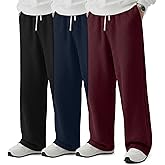 August Alley 3 Pack Men's Waffle Pants Baggy Drawstring Casual Wide Leg Pants Elastic Waist Sweatpants with Pockets