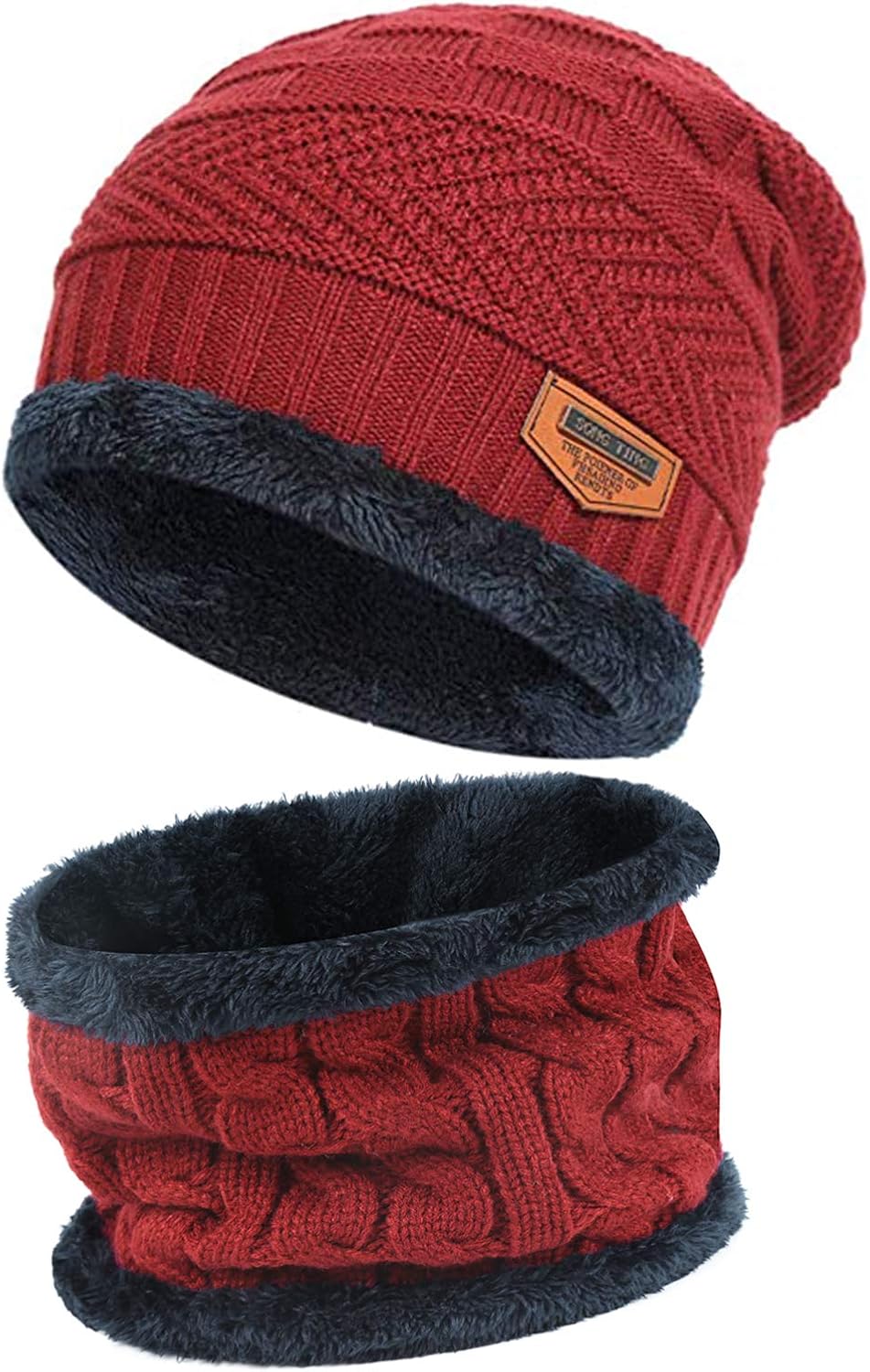 Men's 2-Pieces Winter Beanie Hat Scarf Set Warm Knit Hat Thick Fleece Lined Winter Cap Scarves for Men Women Black at  Men’s Clothing store