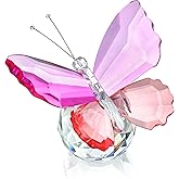 H&D HYALINE & DORA Crystal Butterfly Figurine Glass Butterfly with Ball Base Statue Collectibles Figurines Gifts for Women Mom(Rose Red & Pink)