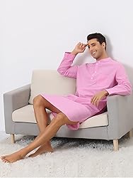 Lars Amadeus Men's Pink Nightshirt Sleep Shirt