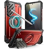 SUPCASE for Samsung Galaxy S25 Ultra Case with Camera Cover Stand (UBMag XT), [S Pen Friendly] [Compatible with MagSafe] [Military-Grade Protection] Magnetic Phone Case for S25 Ultra 6.9 Inch, Ruddy