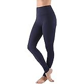 AEKO Women's Thick Yoga Soft Cotton Blend High Waist Workout Leggings with Tummy Control Compression (Plus USA 10-14, LHW010N-NAVY)