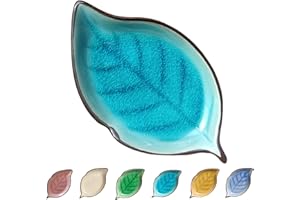 TOPYOKK Ceramic Leaf Shaped Spoon Rest for Stove Top, Ice Crack, Lake Blue