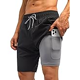 SILKWORLD Mens Swim Trunks Quick Dry Bathing Suit Board Swimming Shorts with Zipper Pockets and Compression Liner