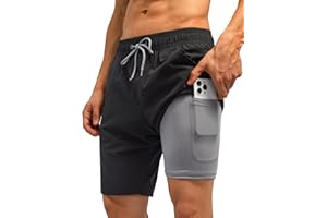 SILKWORLD Mens Swim Trunks Quick Dry Bathing Suit Board Swimming Shorts with Zipper Pockets and Compression Liner
