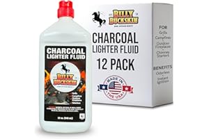 BILLY BUCKSKIN HOME & BEAUTY Charcoal Lighter Fluid (1 Quart) - 12 Pack Clean Burning, Low Odor & Fast Lighting Lighter Fuel - Perfect Fire Starter Fluid for Outdoor BBQ, Grilling, Camping, Charcoal & Wood Fires by Billy Buckskin