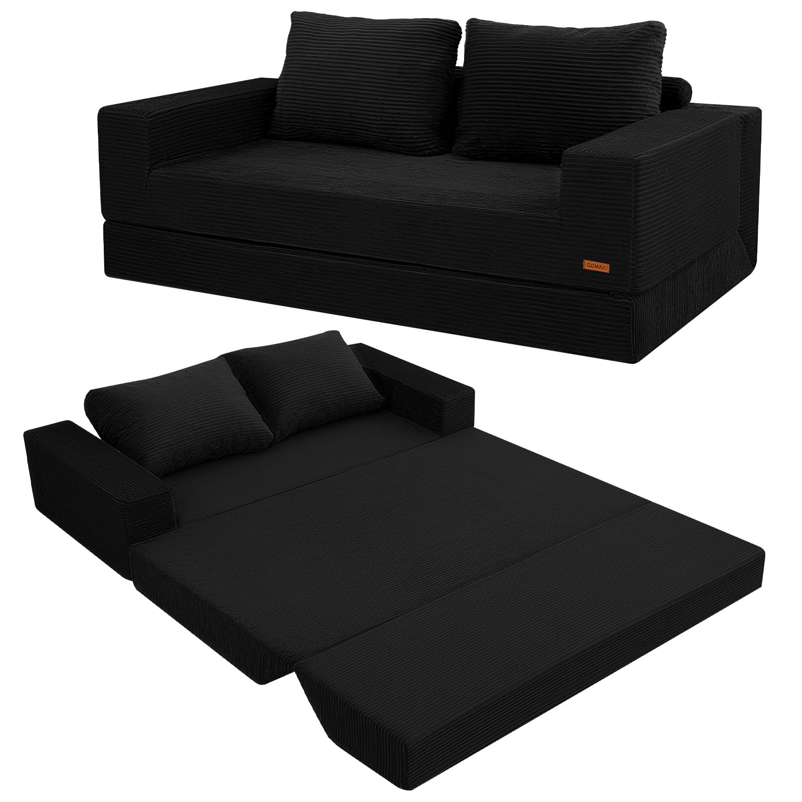 Photo 1 of *partial set* COMAX Convertible Sofa Bed Queen, Corduroy Folding Floor Couch Pull Out Couch Bed Futon Sleeper with Pillows, Fold Out Boneless Sofa Comfy Lounge Mattress Loveseat for Living Room Bedroom, Black