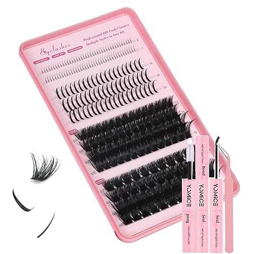 Individual Eyelashes Cluster Lashes Kit 150D+200D Fluffy Eyelash with Bottom Lashes 4 Styles Russian Lashes 12-18mm Volume Lash Extension with Bond and Seal Lash Glue (150D+200DKIT)