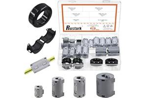 Rustark 22Pcs 6 Sizes Gray Clip-on Ferrite Ring Core Toroid Core Ferrite Cores Assortment Kit RFI EMI Ferrite Bead Clips Nois