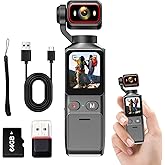 icamdoor 4K Handheld Vlogging Camera, WiFi Pocket Action Camera, Anti-Shake Body Cam for Traval, YouTube Camcorder Video Cam with 64GB SD Card, 180° Rotatable Lens