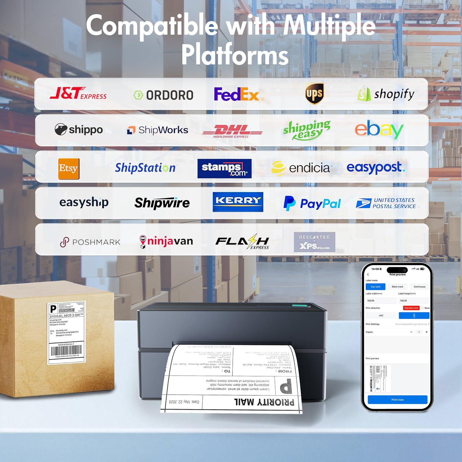NULLTONEX Bluetooth Thermal Shipping Label Printer: 4x6 Wireless Mini Clear Label Maker with Waterproof Tape for Small Business - Widely Used for USPS UPS Ebay Amazon Shopify Etsy