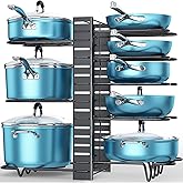 ORDORA Pots and Pans Organizer for Cabinet 16.61 Height, 8 Tier Pot Organizers Rack with 3 DIY Methods, Adjustable Pan Organizer under Cabinet Kitchen Organization and Storage