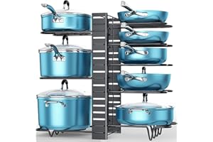 Pots and Pans Organizer for Cabinet, ORDORA 8 Tier Pot Rack with 3 DIY Methods, Adjustable Pan Organizer Rack for Cabinet, Po