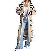 WDIRARA Women's Striped Open Front Long Cardigan Sweaters Colorblock Long Sleeve Knit Outerwear