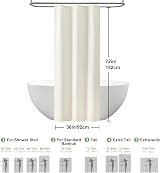 Waterproof Narrow Shower Curtain 92x182cm Cream with Hooks view 5