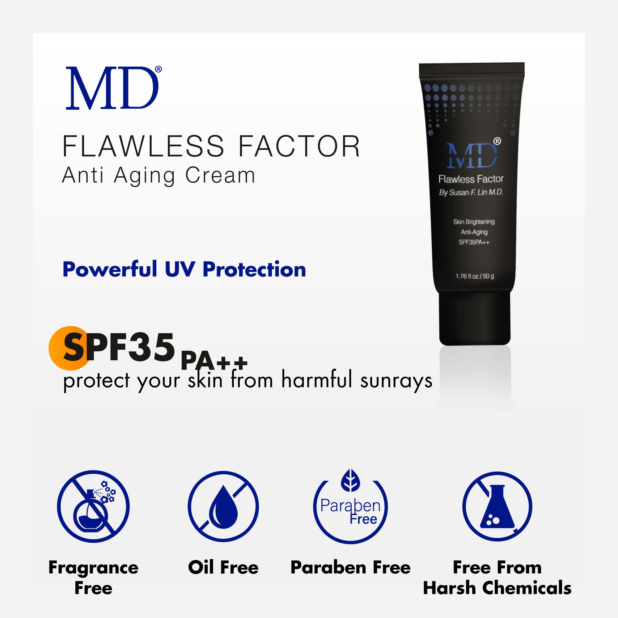 MD Flawless Factor BB Cream – Skin Brightening Anti-Aging Moisturizer with SPF 35 PA++ | 1.76 fl oz (50g) | Buildable Coverage