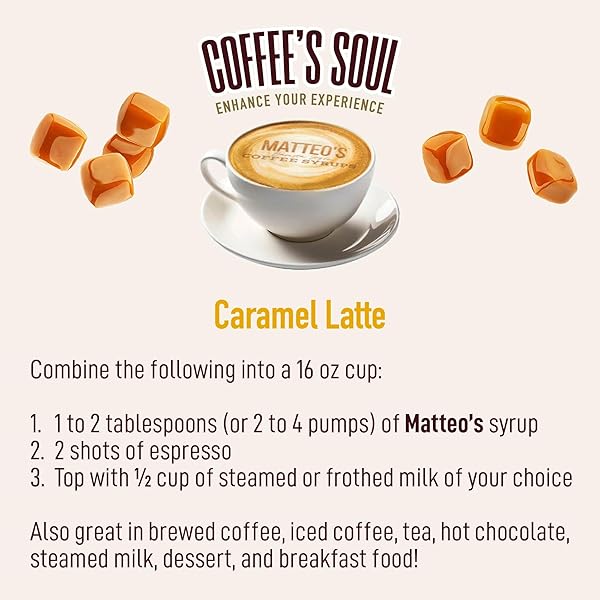 MATTEO’S CARAMEL SYRUP FOR COFFEE, LATTES, CAPPUCCINOS & DESSERTS – SUGAR-FREE SWEETENER FOR BEVERAGES, KETO FRIENDLY, ZERO CALORIES, INDULGENT FLAVOR, NON-ALCOHOLIC, IDEAL FOR COFFEE 33.8OZ (1PK)